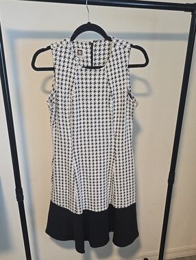 Anne Klein Black and White Houndstooth Asymmetrical Dress